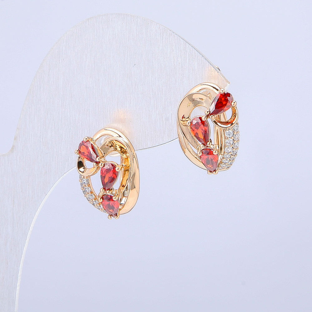 Earrings Xuping 18K Gold Plating with White Rhinestones and Red Crystals, Diameter 15x12 mm +