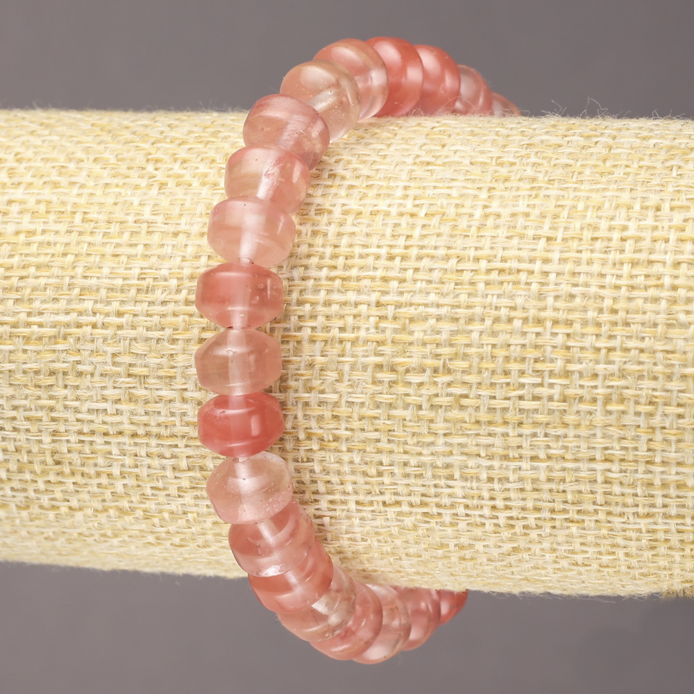 Elastic Bracelet with Natural Chalcedony, Smooth Rondels, Diameter 9x7 mm