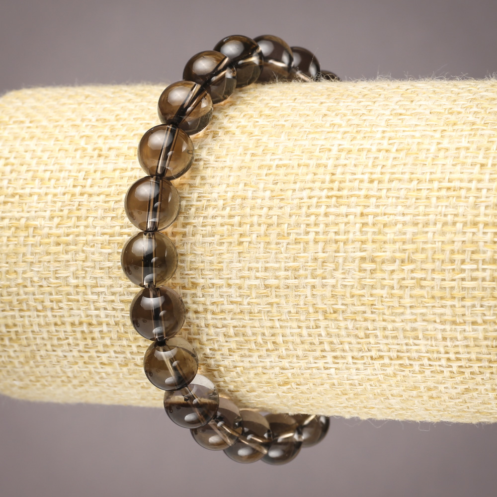 Elastic bracelet with natural smoky quartz beads, smooth 8 mm diameter