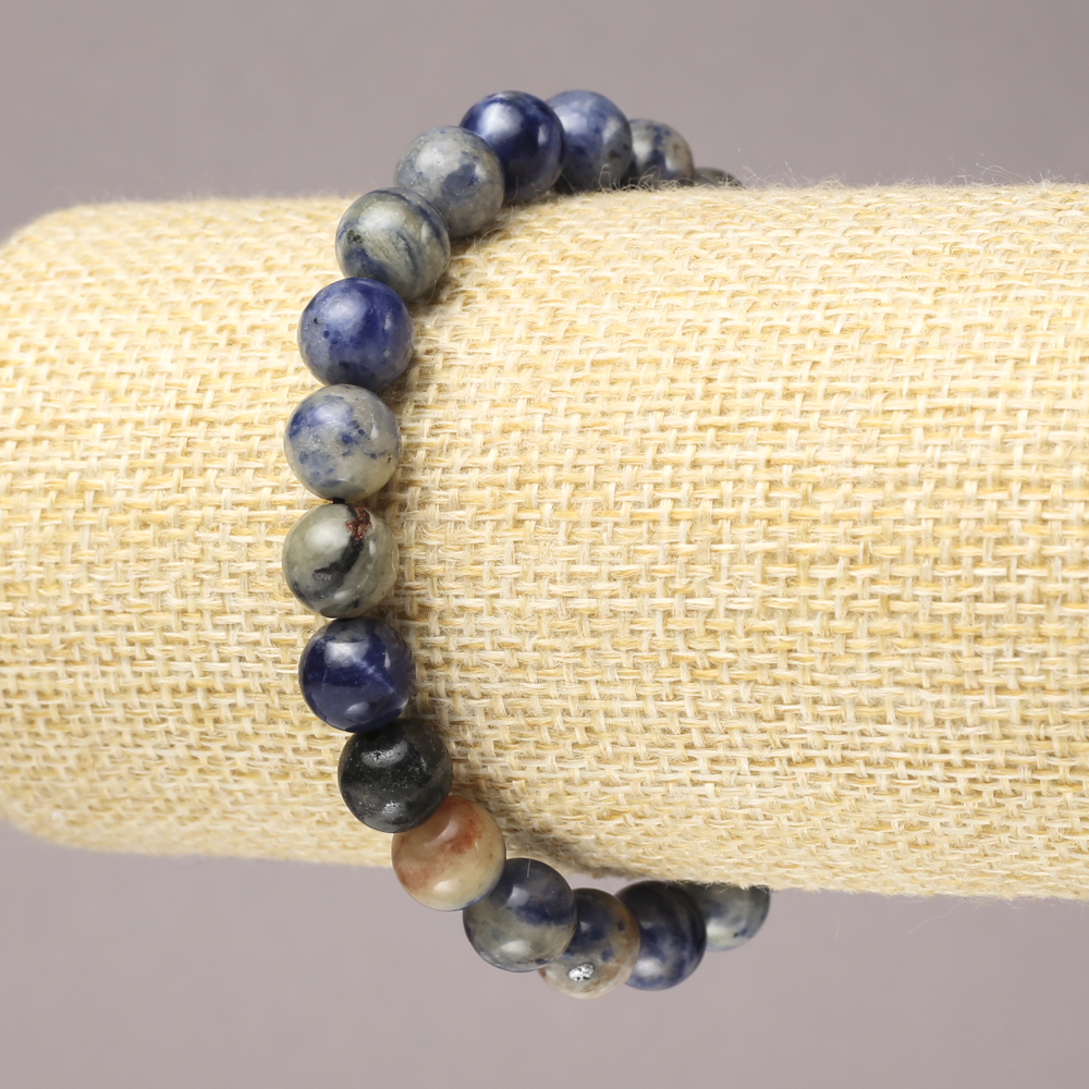 Sodalite elastic bracelet with natural stone, smooth bead, 8mm diameter+