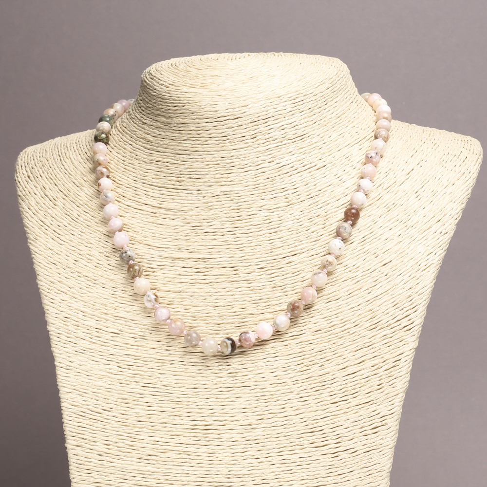 Pink Opal Necklace with natural stone, smooth bead, 6 mm diameter, 45 cm length