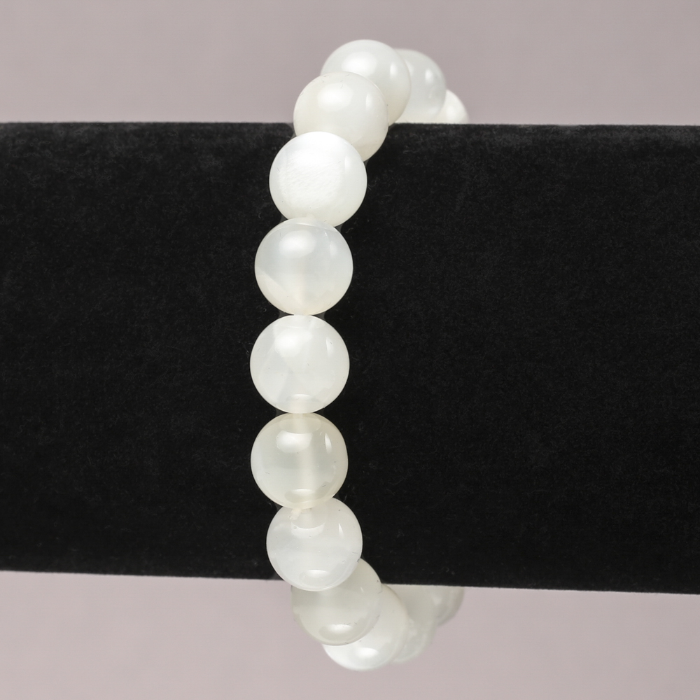 Adularia bracelet on elastic cord with smooth beads, 10 mm diameter+