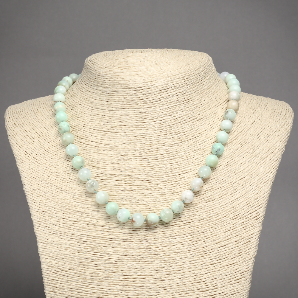 Larimar natural stone necklace, smooth beads, 8 mm diameter, 45 cm length