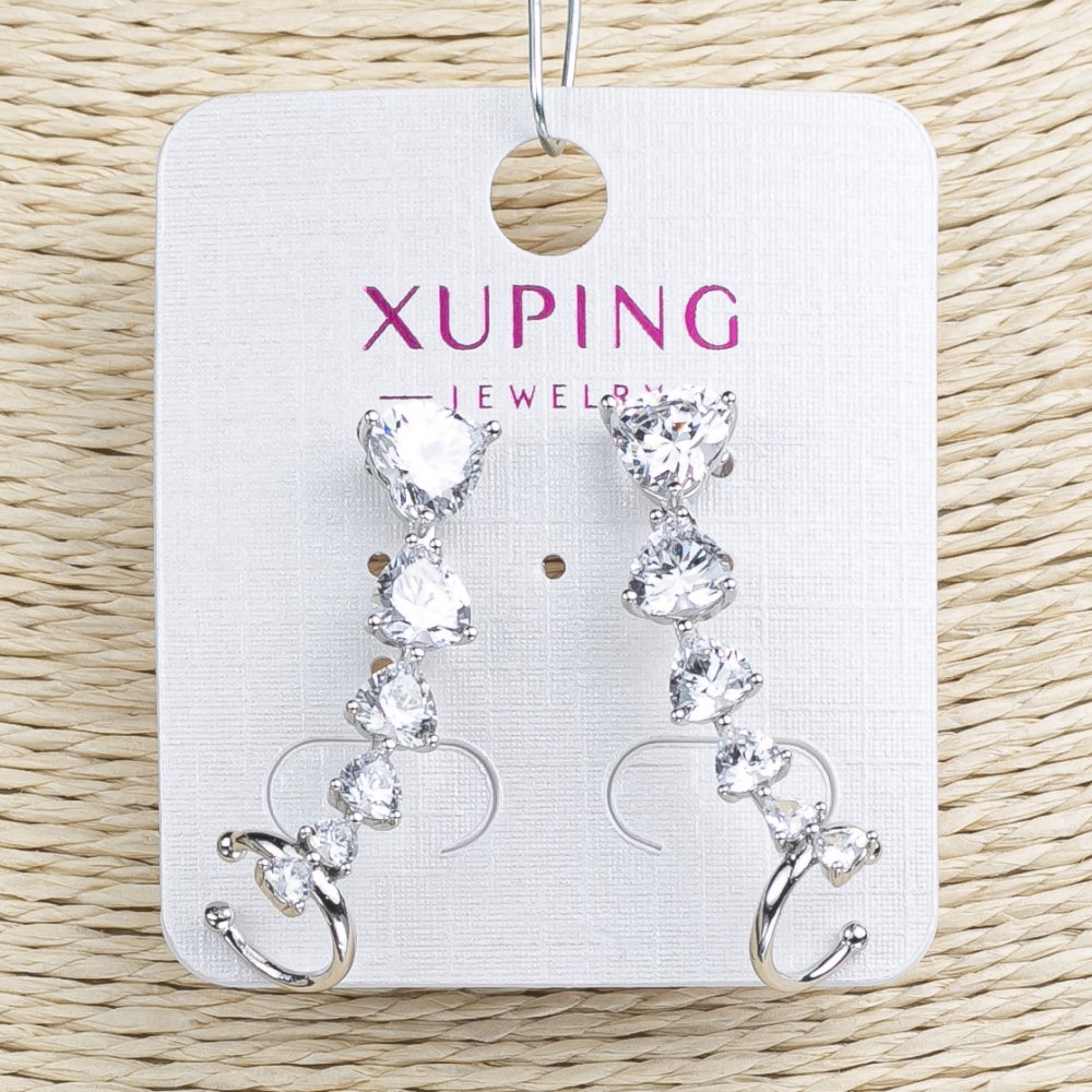 Cafe Stud Xuping Rhodium with White Crystals in Heart Shape 32x10mm +