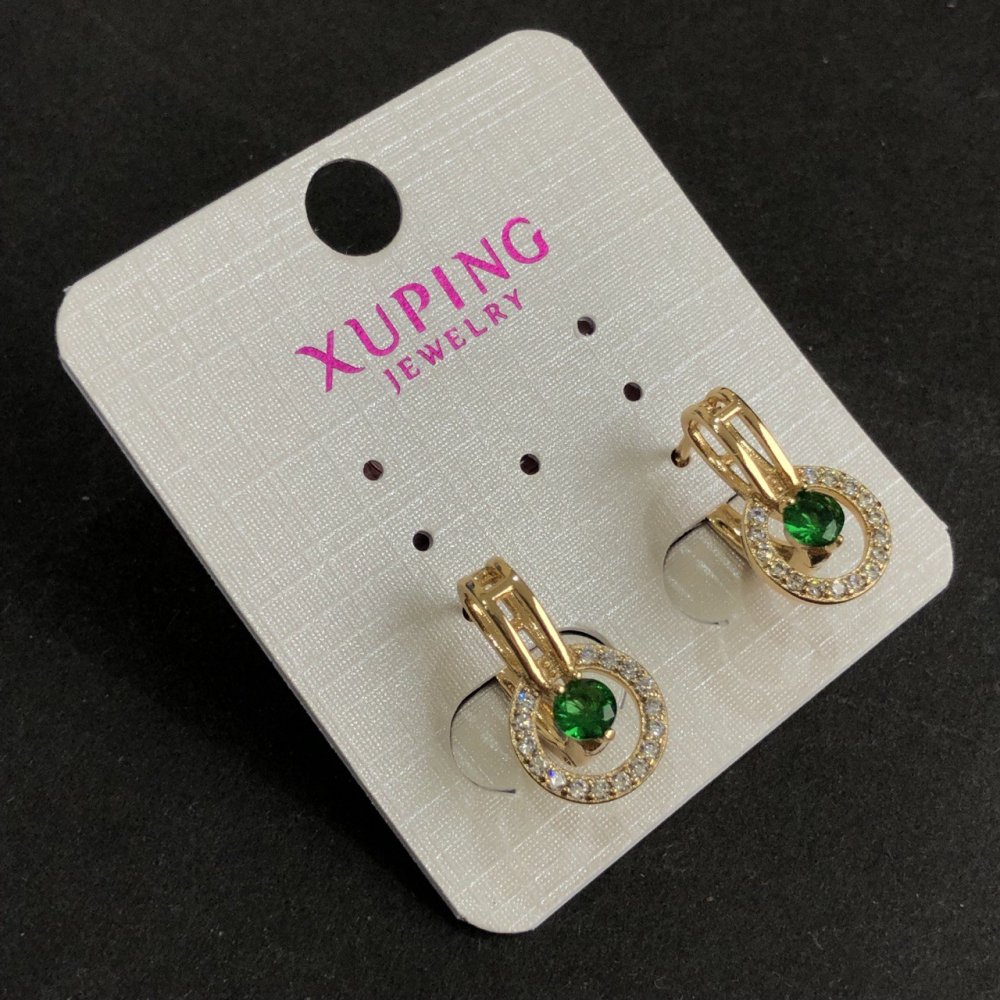 Earrings Xuping 18k gold-plated with green stones and white crystals 17x10mm