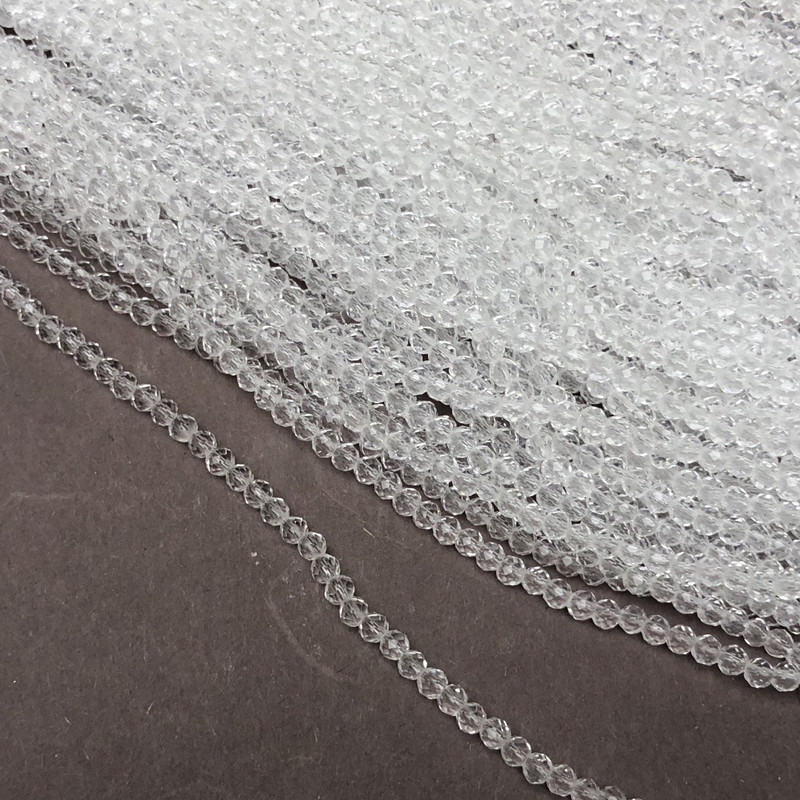 Beads Czech Crystal on Beading Wire, White Transparent Faceted Rondelles, Diameter 3×2.5 mm, Length 36 cm