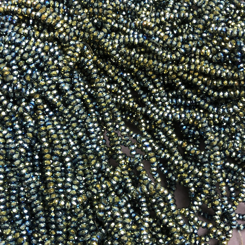 Beads Czech Crystal on fishing line gray-green petrol finish faceted rondelle, diameter 3x2.5 mm + -, length 36 cm +