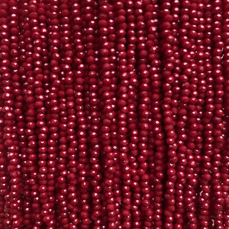 Beads Czech Crystal on thread dark red matte faceted rondelle, diameter 3×2.5 mm, length 36 cm +