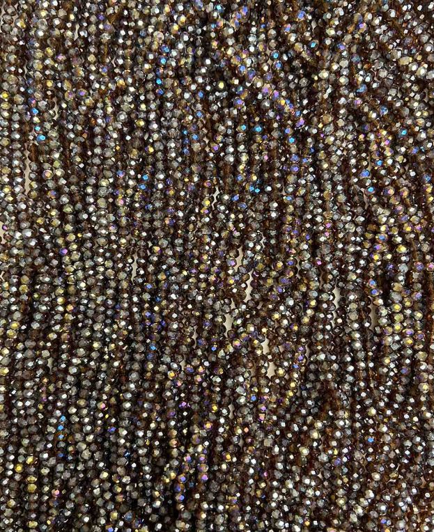 Brown Czech Crystal Beads on a Fine Thread with Gasoline Finish, Faceted Rondelle, 3.5×3 mm, 32 cm Length