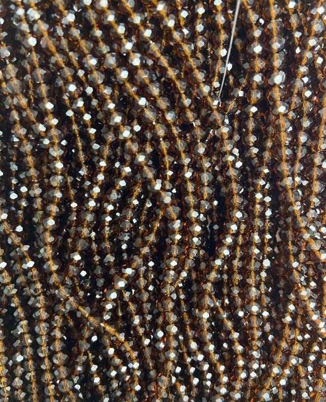 Beads Czech Crystal on a beading thread brown transparent faceted rondelle, diameter 3.5×3 mm, length 32 cm