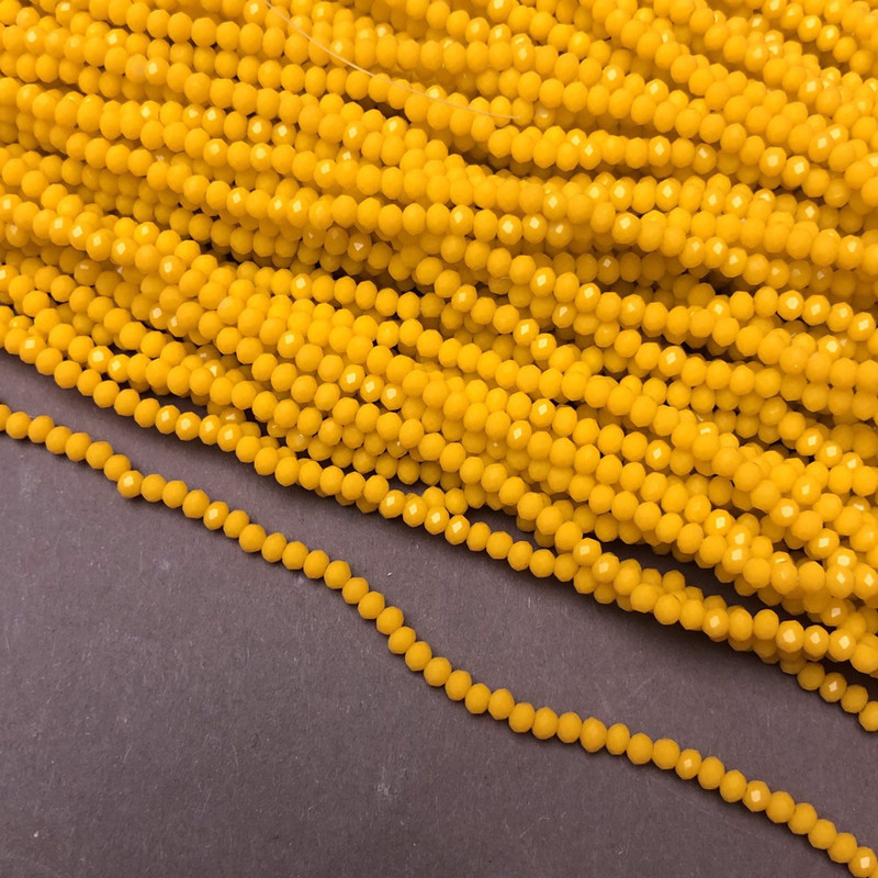 Beads Czech Crystal on Beading Thread, Matte Corn-Yellow, Faceted Rondel, Diameter 3×2.5 mm, Length 36–38 cm