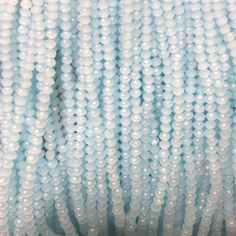 Pale Lilac-Blue Matte Czech Crystal Beads on Thread, Faceted Rondelle, Diameter 3.5×3 mm, Length 36–38 cm +