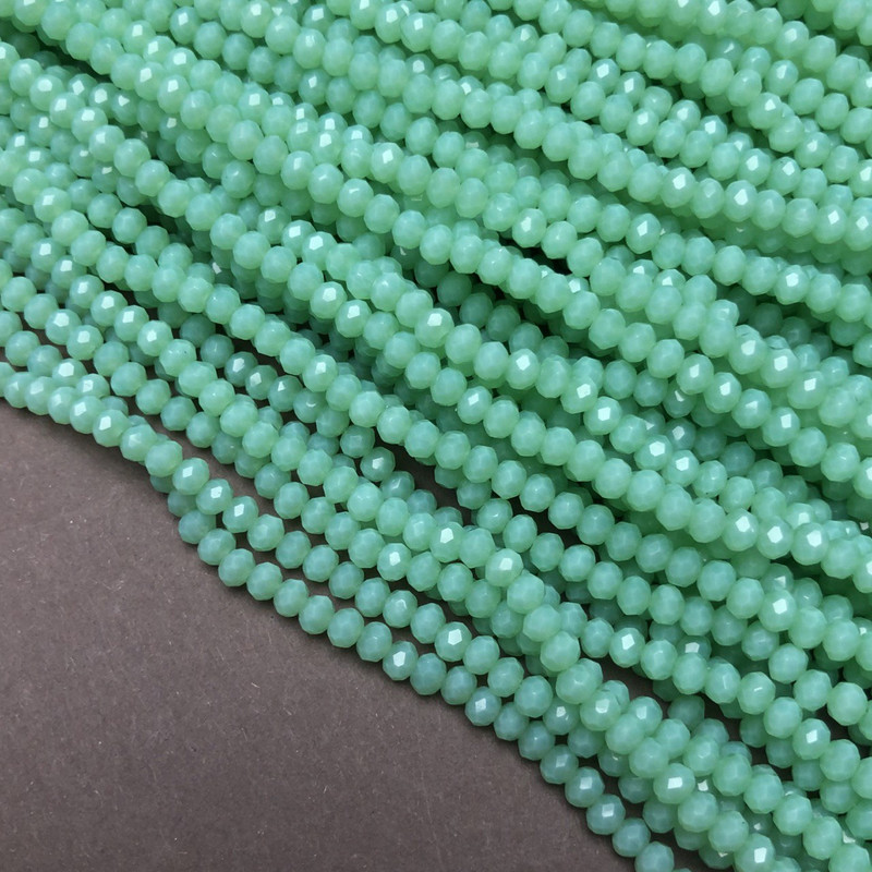 Mint Matte Czech Crystal Beads on a Thread - Faceted Rondelle, 3.5×3 mm, Length 36–38 cm +