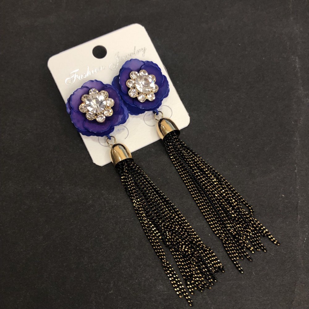 Earrings Kytytsi Purple Flower with Chains, 90 mm length