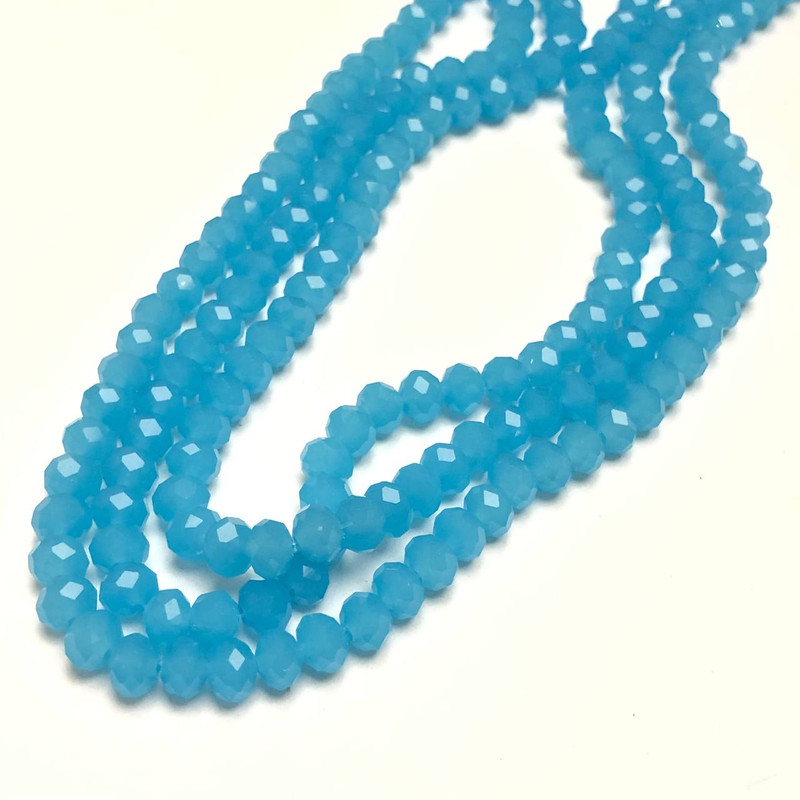 Beads Czech Crystal Sky Blue Matte Faceted Rondelle, 6x4.5 mm, on Beading Thread, Length 38-40 cm