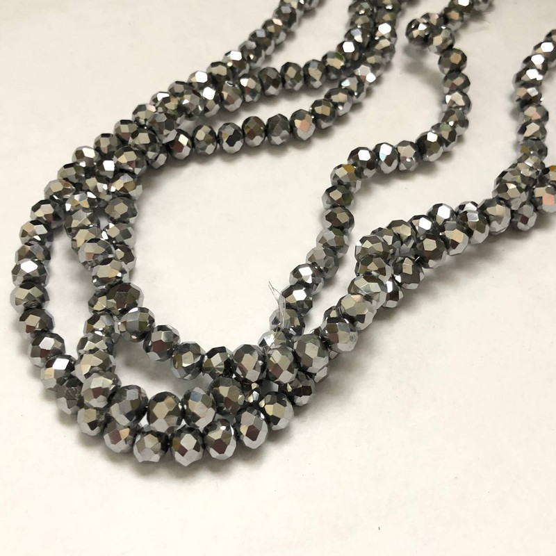 Beads Czech Crystal on fishing line with plating, faceted rondel, diameter 6×4.5 mm + -, length 38–40 cm +