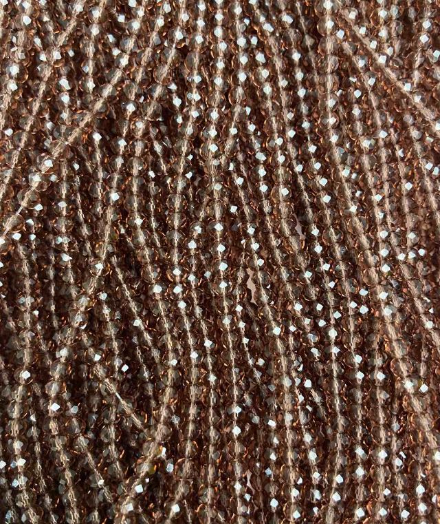 Czech Crystal Beads on Fishing Line Brown Transparent Faceted Rondelle, Diameter 3.5×3 mm, Length 32 cm