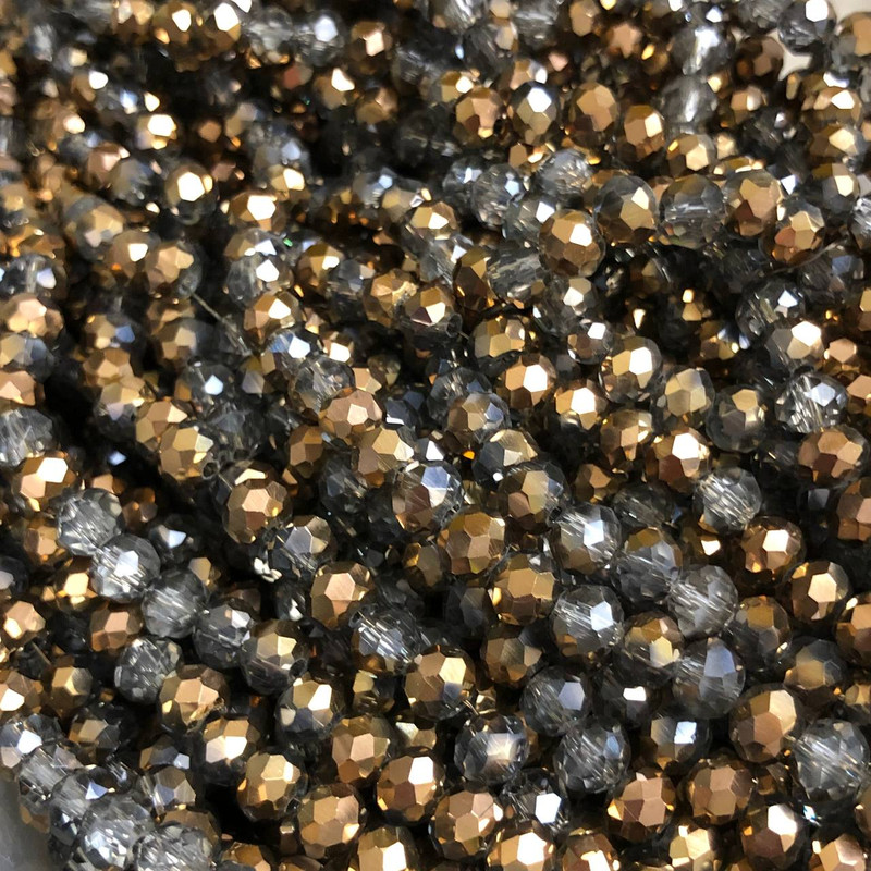 Beads Czech Crystal on thread assortment gray with plating, faceted rondel, diameter 6x4.5 mm, length 38-40 cm