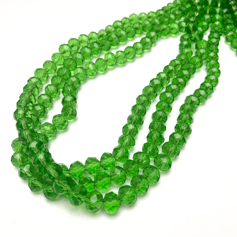 Czech Crystal Beads on Thread, Light Green Transparent Faceted Rondelle, Diameter 8x6 mm, Length 40-42 cm
