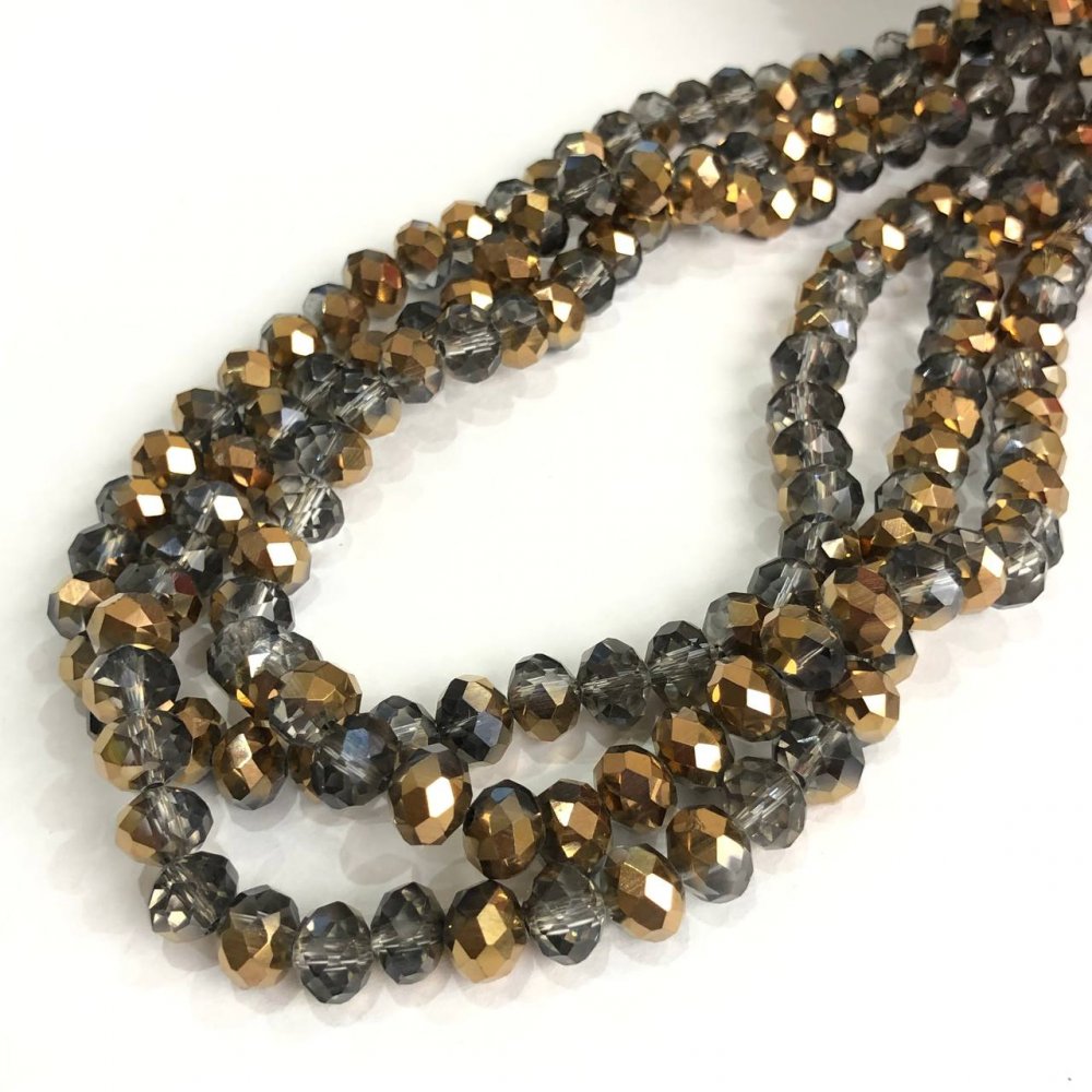 Beads Czech Crystal on thread Gray assortment with plating, faceted rondel, diameter 8x6 mm + -, length 40-42 cm +