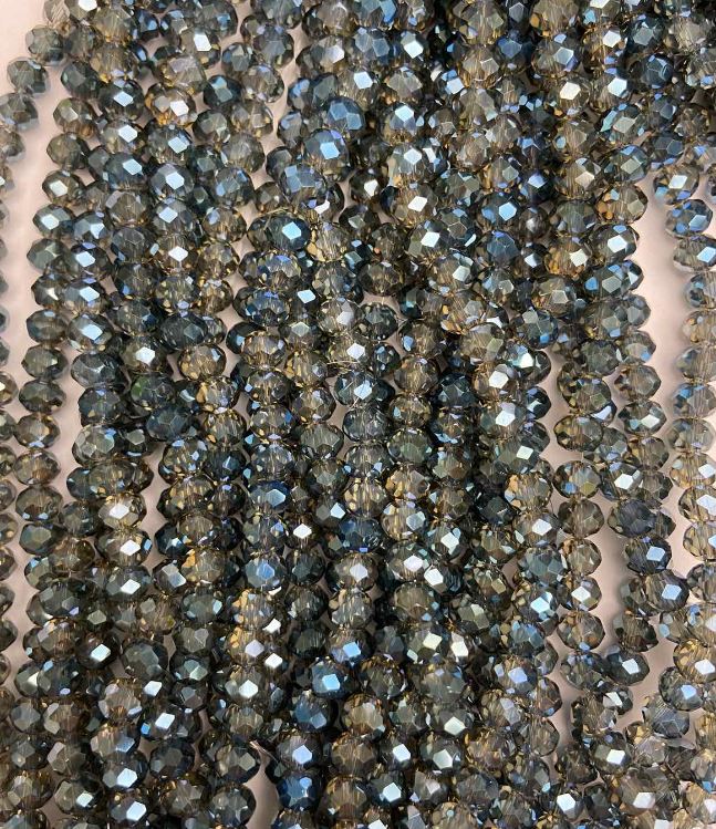 Намистини Чеський Кришталь сіре з напиленням гранований рондель, діаметр 6х5мм + -, довжина 40-42см +