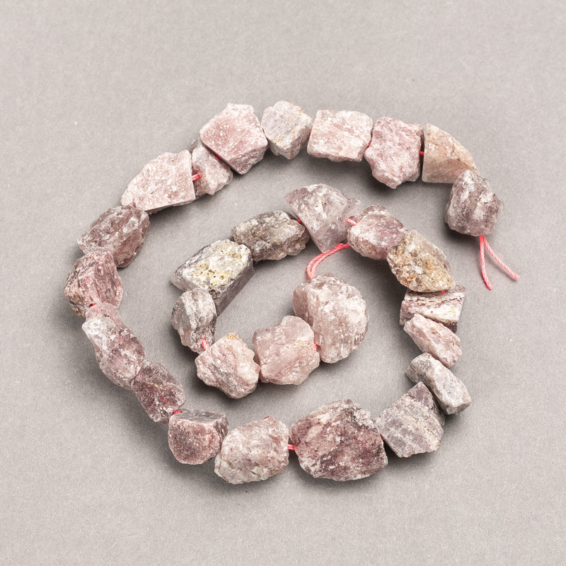 Strawberry Quartz Beads on Thread, Unpolished, Faceted, 14x12 mm, 41 cm Length
