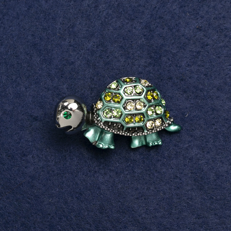 Shell Brooch in Silver-Tone Metal, Enamel, and Rhinestones 40×23mm +