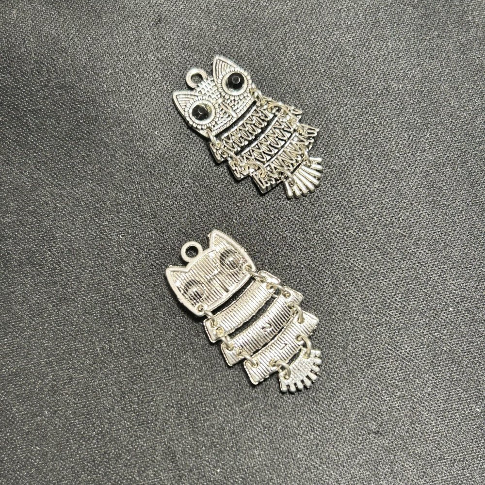 Owl pendant hardware, silver color, 35 mm length +