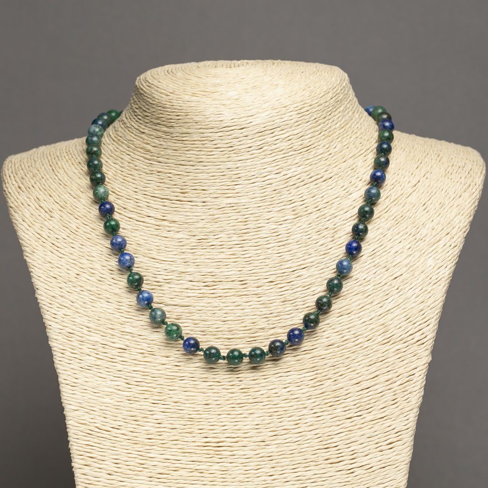 Azurite Natural Stone Necklace with Smooth Beads, diameter 6.5 mm, length 45 cm