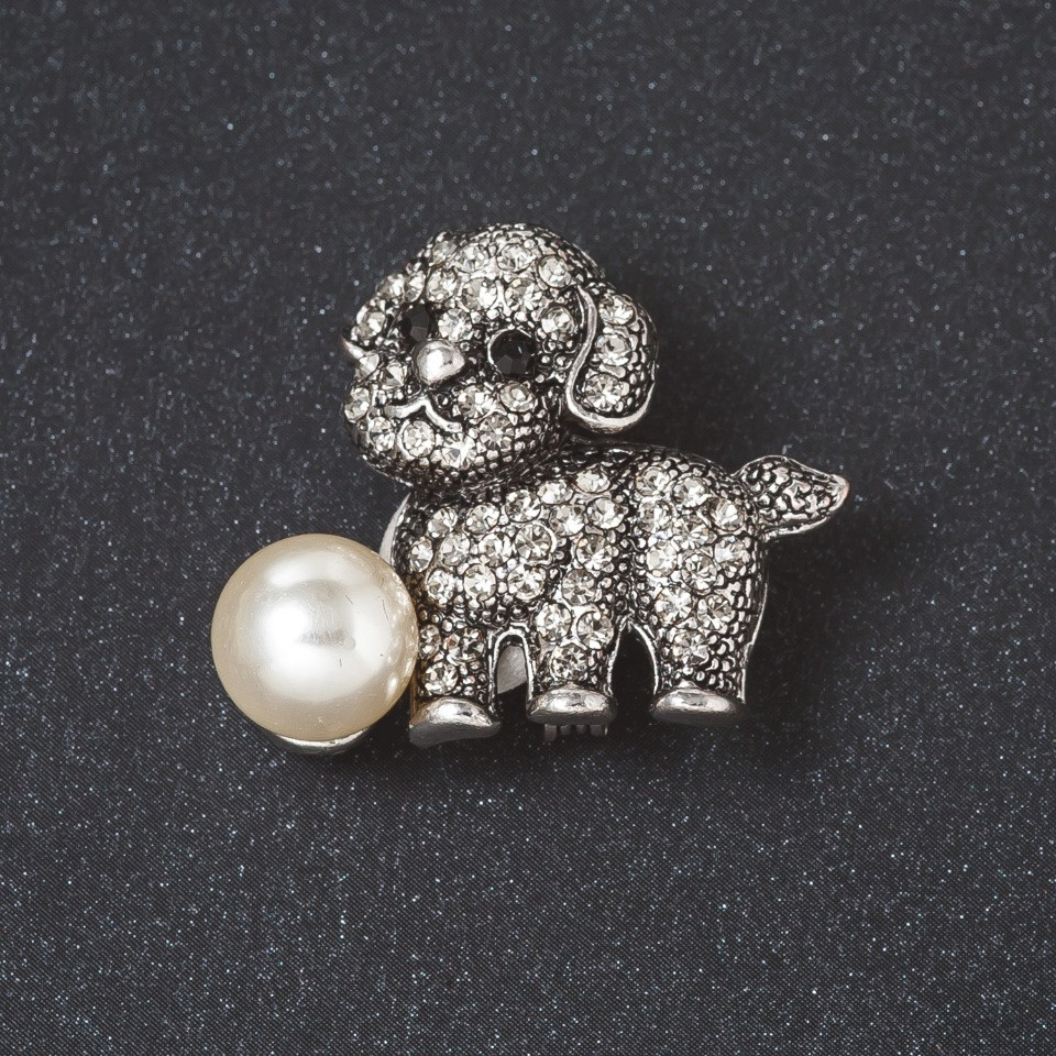 Brooch 'Puppy with a Ball' metal color 'silver' 2.8 cm