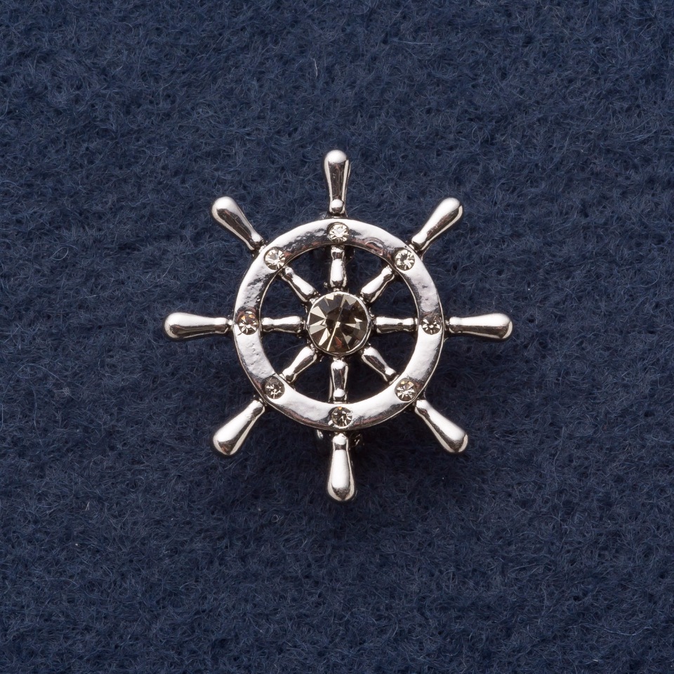 Brooch 'Steering Wheel', 3 cm diameter, gray metal