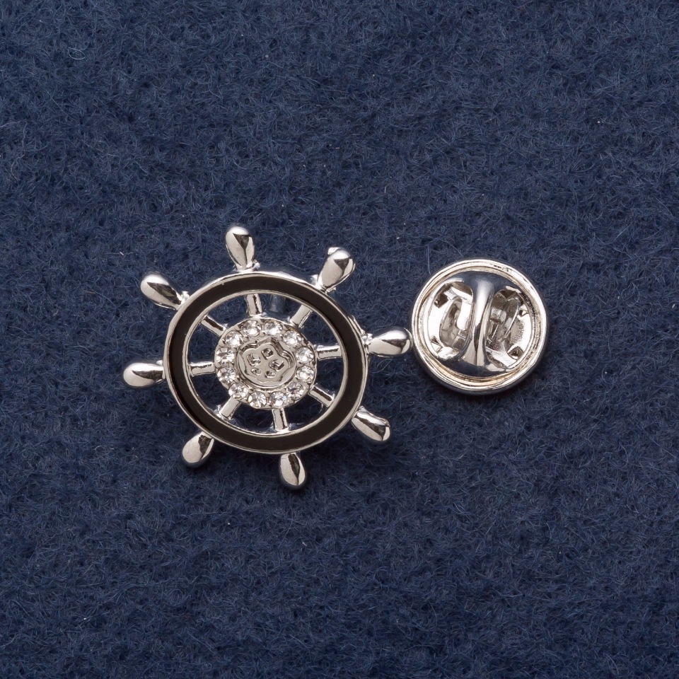 Twist-Clasp Brooch 'Steering Wheel' 2.5 cm Gray Metal