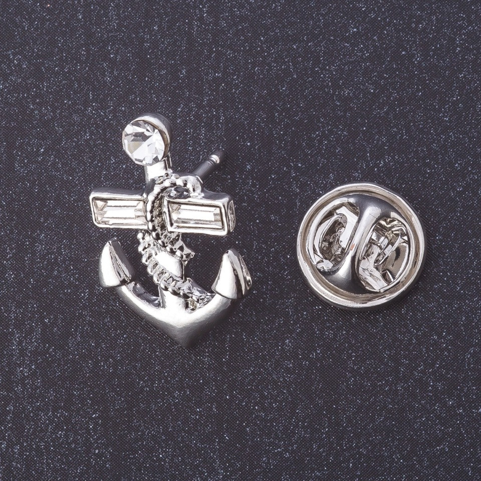 Brooch 'Anchor' metal color 'silver', series 'Theme' 2×1.5 cm, screw-type closure
