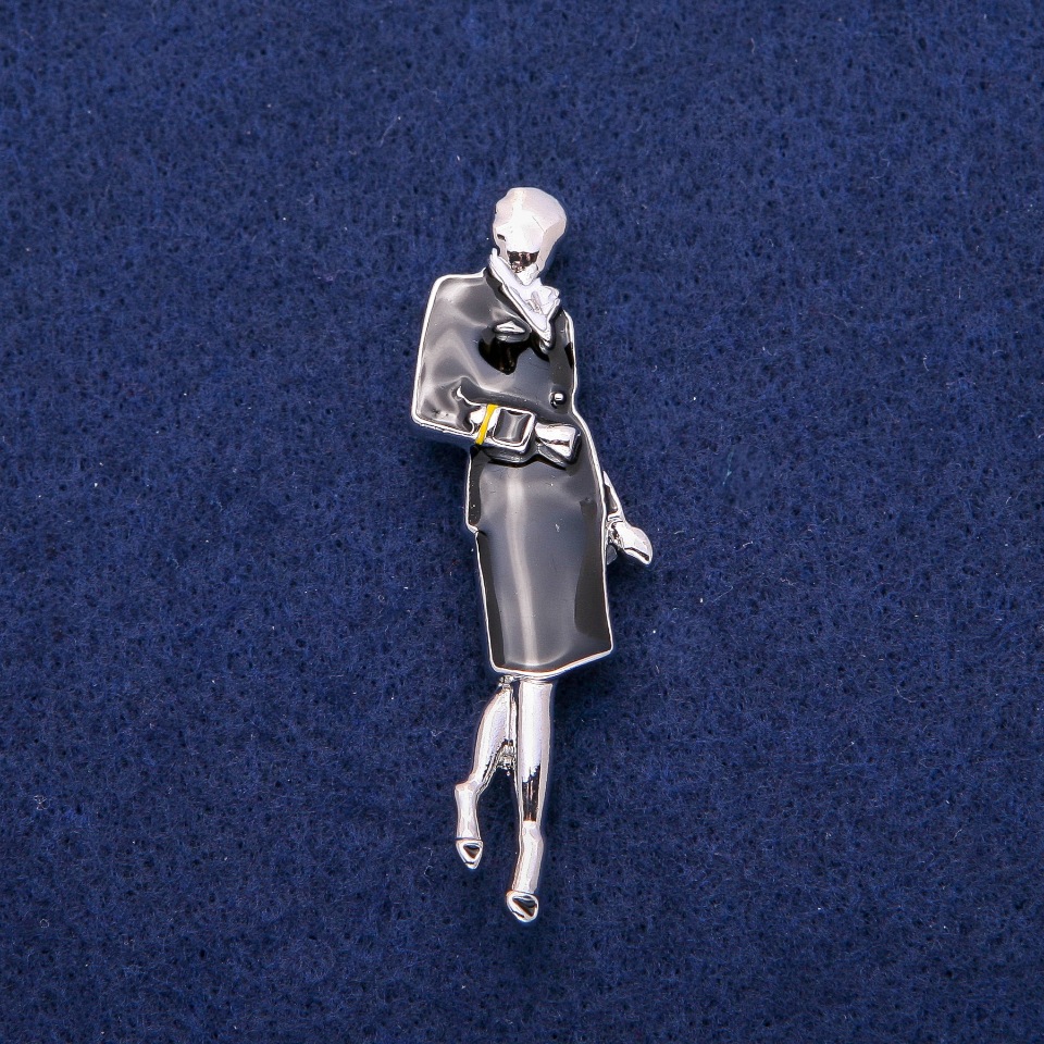 Brooch Pendant 'Lady with Enamel' 18×60 mm, Silver-Toned Metal