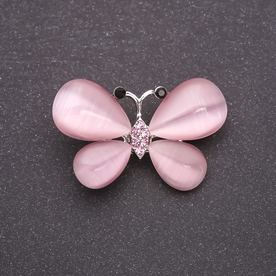 Butterfly Brooch with Pink Cat's Eye Stone