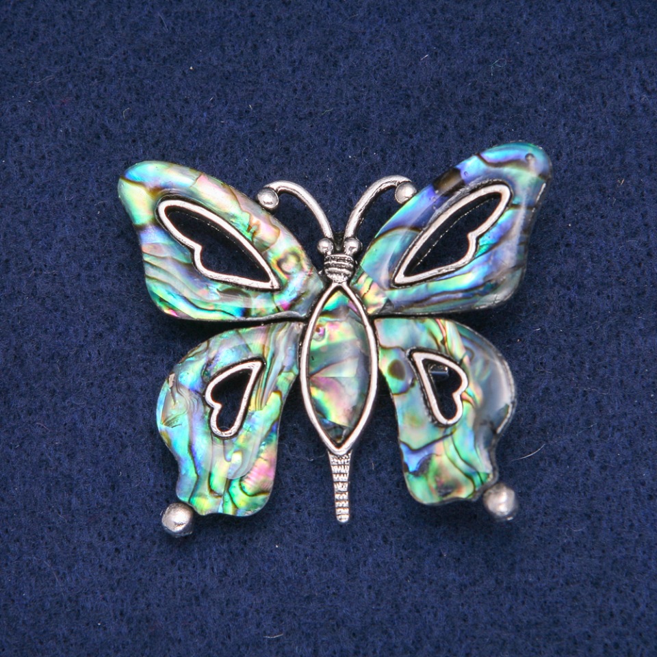Brooch Pendant Butterfly with Mother-of-Pearl and Chalcedony 49x41 mm