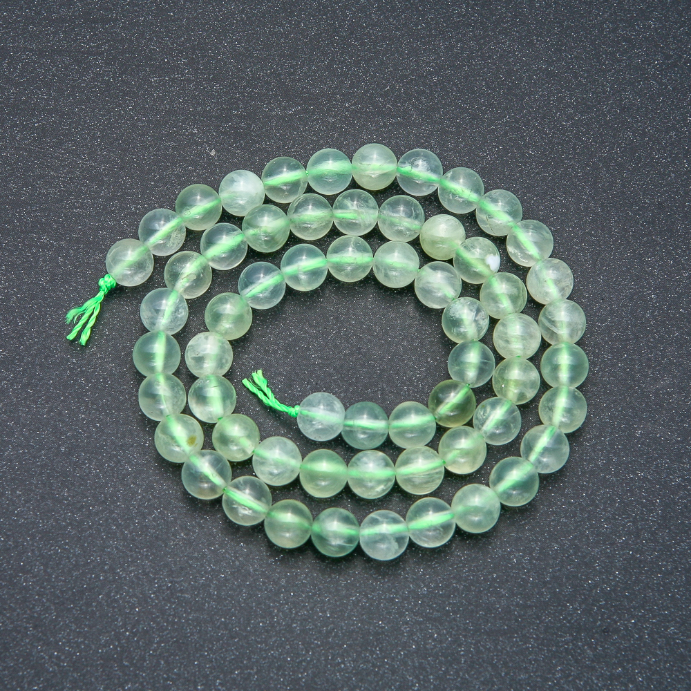 Prehnite Beads on Thread, Natural Stone, Smooth Round Beads, 6 mm Diameter, 39 cm Length