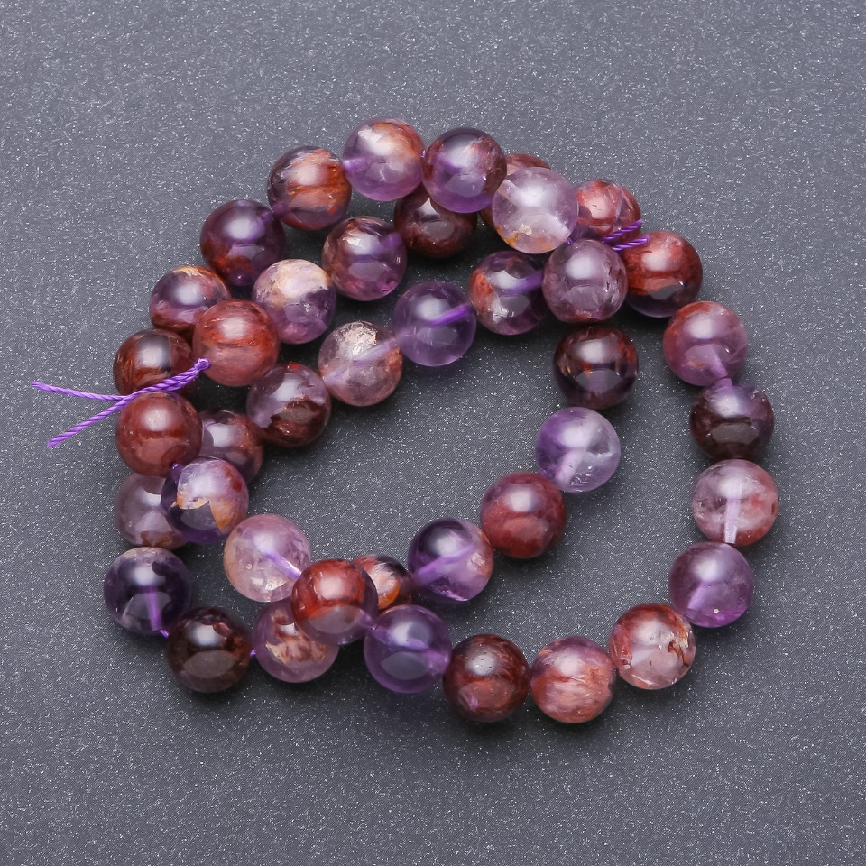 Ametrine natural stone beads, smooth round strand, 10mm diameter, 38cm length