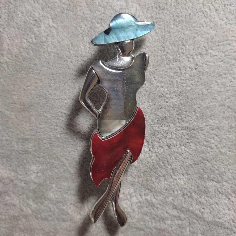 Брошка Кулон Дама з Перламутром 80х30мм +