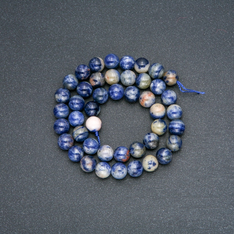 Beads on a thread, natural sodalite stone, smooth round beads, 8mm diameter, 38cm length +
