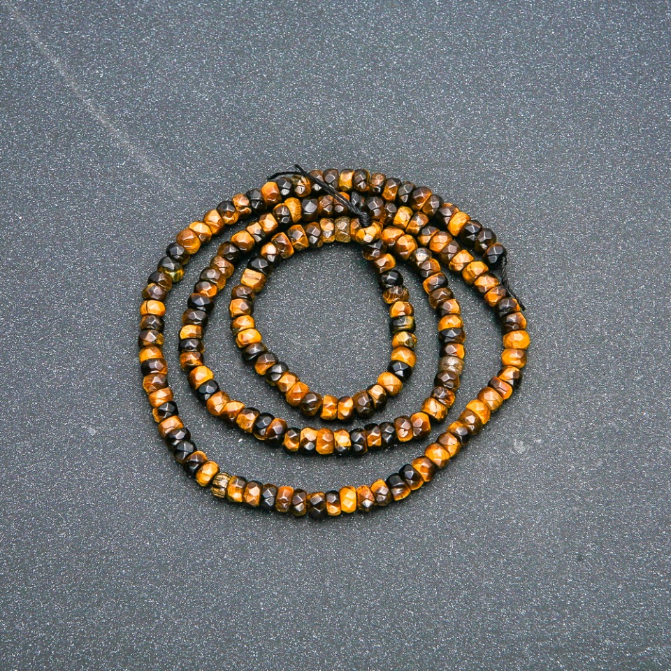 Tiger's Eye natural stone bead strand, faceted rondel, diameter 4x2.5 mm, length 39 cm +