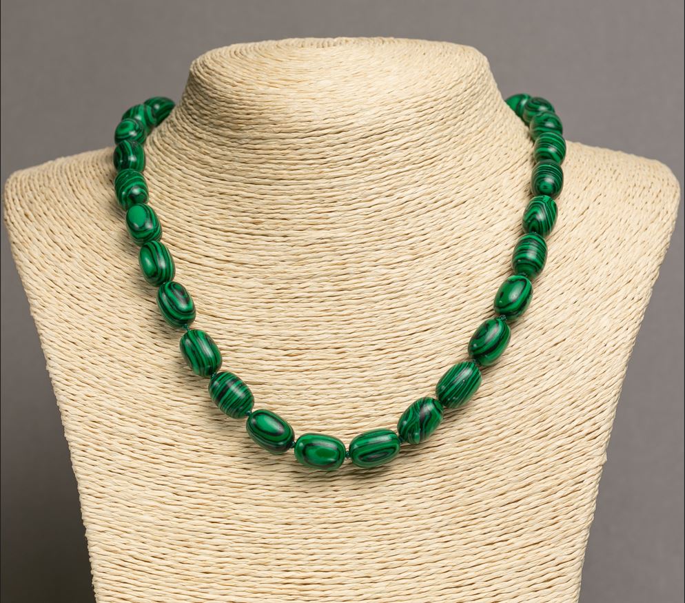 Malachite Necklace (pressed) "Barrel" dia. 10x14, L 46-49 cm+