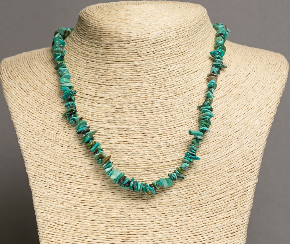 Chrysocolla Chip Necklace on a Thread, natural stone, 6 mm diameter, length 46–48 cm