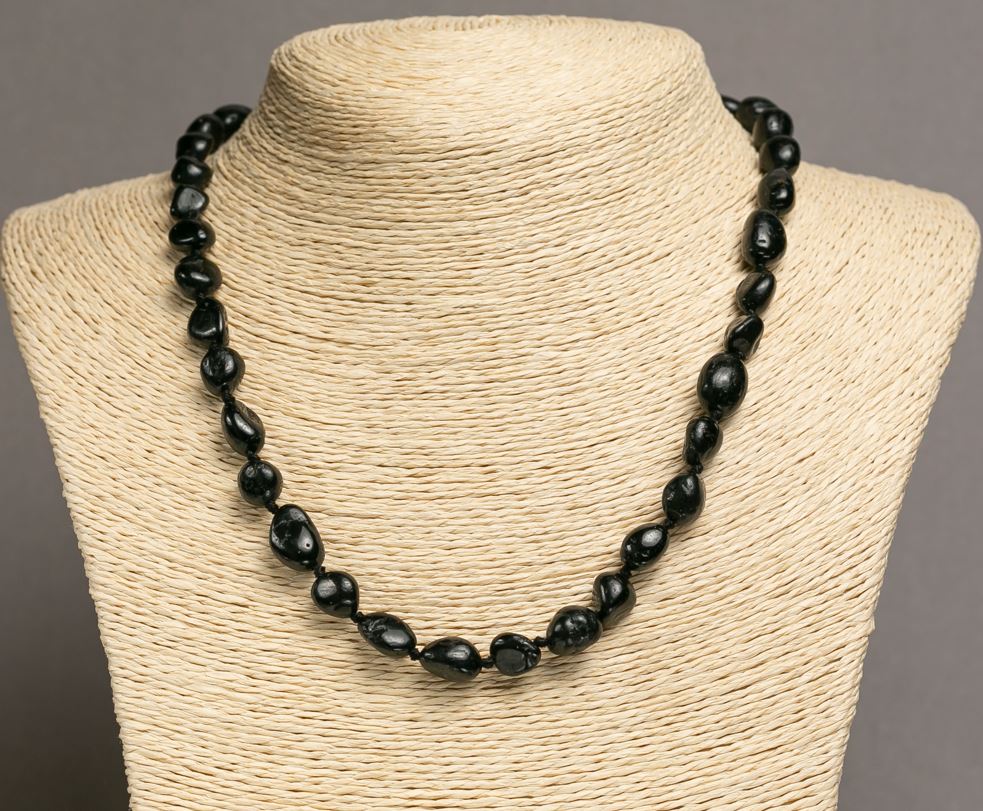 Beaded necklace, natural stone Black Agate, faceted, diameter 7–10x9–13 mm, length 47–49 cm