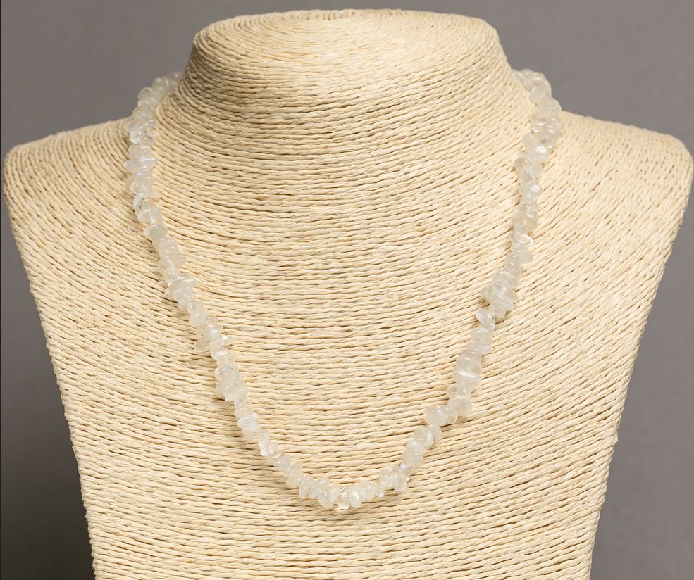 Necklace with natural adularia granules 8x3 mm, length 46–49 cm