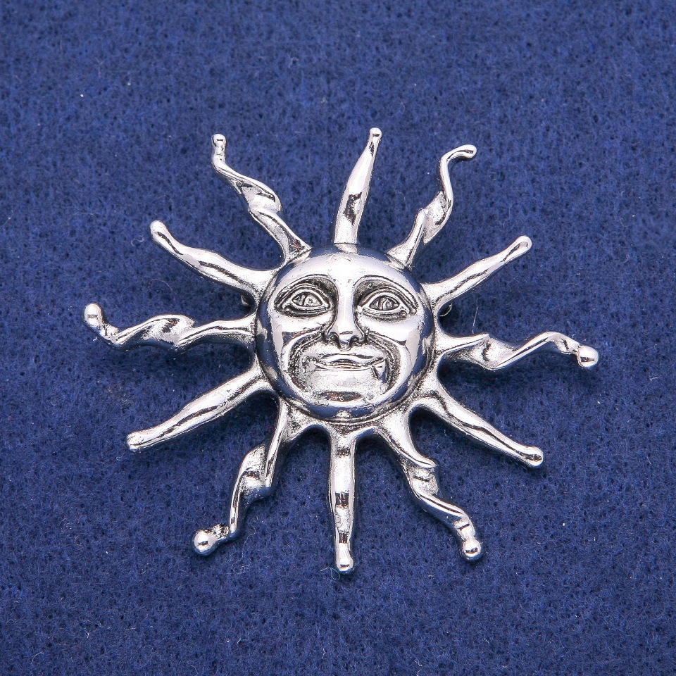 Sun Pendant Brooch 53x62 mm, silver metal