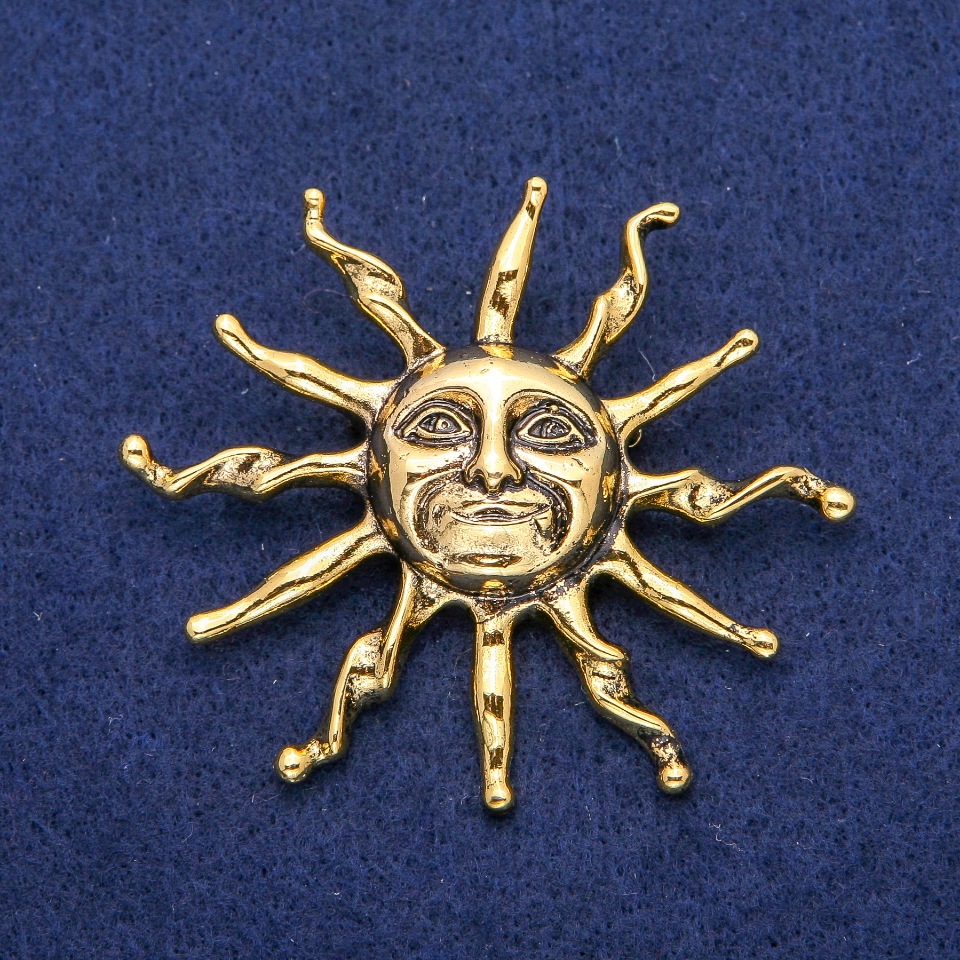Sun Brooch Pendant 53x62 mm, gold-tone metal