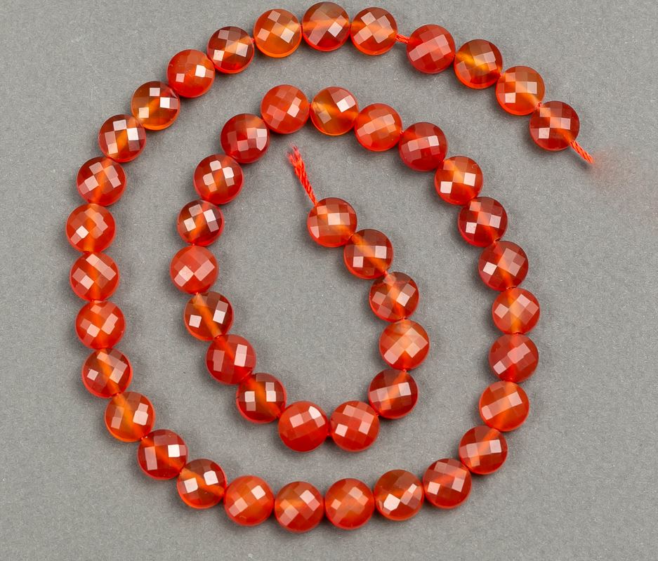 Bead strand of natural carnelian, faceted coin beads, diameter 8×5 mm, length 39 cm +