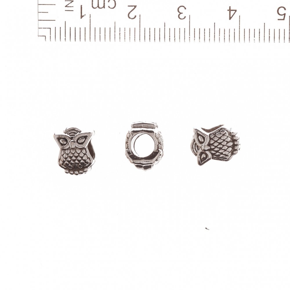 Pandora Owl Bead 10x8mm, hole diameter 5 mm, packaged 20 g ± 13 pcs