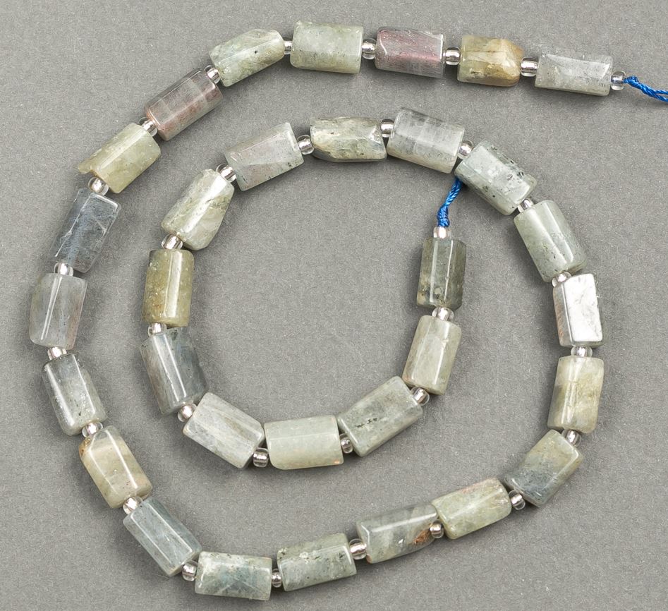 Labradorite Natural Stone Faceted Bead on Thread 11x7 mm, Length 40 cm ± with Seed Beads (3x2 mm)